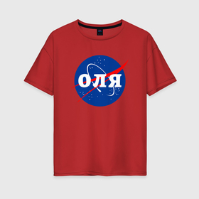 Женская футболка хлопок Oversize с принтом Оля космос Наса в Курске, 100% хлопок | свободный крой, круглый ворот, спущенный рукав, длина до линии бедер
 | 