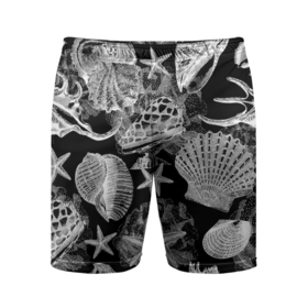 Мужские шорты спортивные с принтом Композиция из ракушек, кораллов и морских звёзд в Екатеринбурге,  |  | 