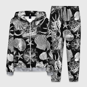 Мужской костюм 3D с принтом Композиция из ракушек, кораллов и морских звёзд в Новосибирске, 100% полиэстер | Манжеты и пояс оформлены тканевой резинкой, двухслойный капюшон со шнурком для регулировки, карманы спереди | 
