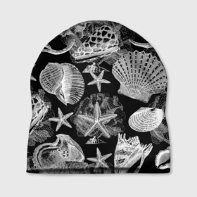 Шапка 3D с принтом Композиция из ракушек, кораллов и морских звёзд в Екатеринбурге, 100% полиэстер | универсальный размер, печать по всей поверхности изделия | 