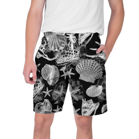 Мужские шорты 3D с принтом Композиция из ракушек, кораллов и морских звёзд в Екатеринбурге,  полиэстер 100% | прямой крой, два кармана без застежек по бокам. Мягкая трикотажная резинка на поясе, внутри которой широкие завязки. Длина чуть выше колен | 