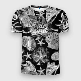 Мужская футболка 3D Slim с принтом Композиция из ракушек, кораллов и морских звёзд , 100% полиэстер с улучшенными характеристиками | приталенный силуэт, круглая горловина, широкие плечи, сужается к линии бедра | 