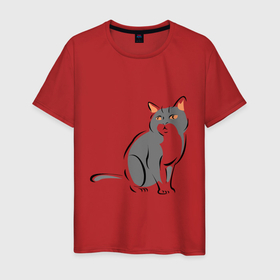 Мужская футболка хлопок с принтом Грустный кот задумался в Курске, 100% хлопок | прямой крой, круглый вырез горловины, длина до линии бедер, слегка спущенное плечо. | 