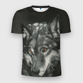 Мужская футболка 3D Slim с принтом Серый мудрый волк в Белгороде, 100% полиэстер с улучшенными характеристиками | приталенный силуэт, круглая горловина, широкие плечи, сужается к линии бедра | 