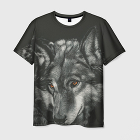Мужская футболка 3D с принтом Серый мудрый волк в Белгороде, 100% полиэфир | прямой крой, круглый вырез горловины, длина до линии бедер | 