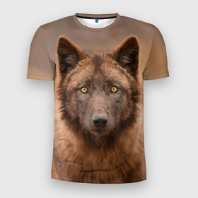 Мужская футболка 3D Slim с принтом Молодой волк в Тюмени, 100% полиэстер с улучшенными характеристиками | приталенный силуэт, круглая горловина, широкие плечи, сужается к линии бедра | Тематика изображения на принте: 