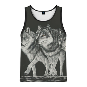 Мужская майка 3D с принтом Три волка в Ухте, 100% полиэстер | круглая горловина, приталенный силуэт, длина до линии бедра. Пройма и горловина окантованы тонкой бейкой | 