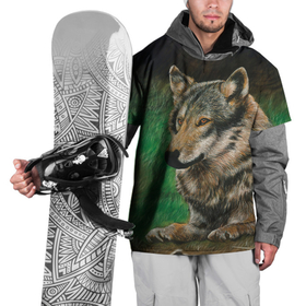 Накидка на куртку 3D с принтом Спокойный серый волк в Белгороде, 100% полиэстер |  | 