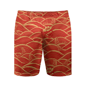 Мужские шорты спортивные с принтом Китайская иллюстрация волн в Курске,  |  | 