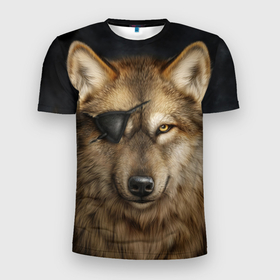 Мужская футболка 3D Slim с принтом Одноглазый волк   пират в Белгороде, 100% полиэстер с улучшенными характеристиками | приталенный силуэт, круглая горловина, широкие плечи, сужается к линии бедра | 