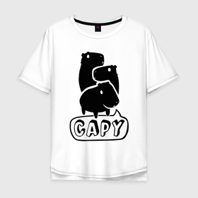 Мужская футболка хлопок Oversize с принтом Троица капибар   эмблема в Екатеринбурге, 100% хлопок | свободный крой, круглый ворот, “спинка” длиннее передней части | 