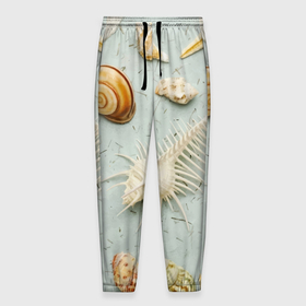 Мужские брюки 3D с принтом Океанские ракушки и морские звёзды на песке в Новосибирске, 100% полиэстер | манжеты по низу, эластичный пояс регулируется шнурком, по бокам два кармана без застежек, внутренняя часть кармана из мелкой сетки | 
