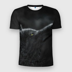 Мужская футболка 3D Slim с принтом Черная волчица в Белгороде, 100% полиэстер с улучшенными характеристиками | приталенный силуэт, круглая горловина, широкие плечи, сужается к линии бедра | 