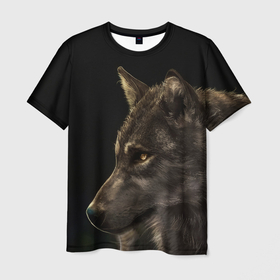 Мужская футболка 3D с принтом взрослый мудрый волк в Курске, 100% полиэфир | прямой крой, круглый вырез горловины, длина до линии бедер | Тематика изображения на принте: 