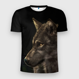 Мужская футболка 3D Slim с принтом взрослый мудрый волк в Курске, 100% полиэстер с улучшенными характеристиками | приталенный силуэт, круглая горловина, широкие плечи, сужается к линии бедра | Тематика изображения на принте: 