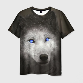 Мужская футболка 3D с принтом Волчица с голубыми глазами в Тюмени, 100% полиэфир | прямой крой, круглый вырез горловины, длина до линии бедер | 