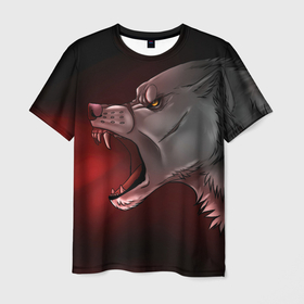 Мужская футболка 3D с принтом Арт злой волк в Курске, 100% полиэфир | прямой крой, круглый вырез горловины, длина до линии бедер | 