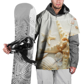 Накидка на куртку 3D с принтом Морские звёзды и ракушки на океанском берегу , 100% полиэстер |  | 