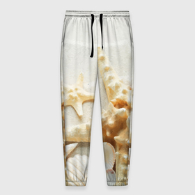 Мужские брюки 3D с принтом Морские звёзды и ракушки на океанском берегу в Новосибирске, 100% полиэстер | манжеты по низу, эластичный пояс регулируется шнурком, по бокам два кармана без застежек, внутренняя часть кармана из мелкой сетки | 