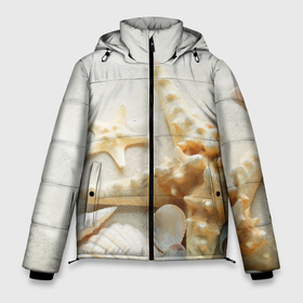 Мужская зимняя куртка 3D с принтом Морские звёзды и ракушки на океанском берегу в Тюмени, верх — 100% полиэстер; подкладка — 100% полиэстер; утеплитель — 100% полиэстер | длина ниже бедра, свободный силуэт Оверсайз. Есть воротник-стойка, отстегивающийся капюшон и ветрозащитная планка. 

Боковые карманы с листочкой на кнопках и внутренний карман на молнии. | 