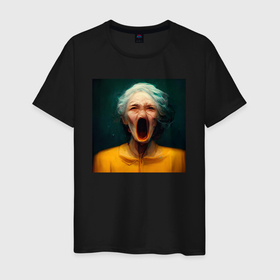 Мужская футболка хлопок с принтом Портрет ужасной бабушки в Курске, 100% хлопок | прямой крой, круглый вырез горловины, длина до линии бедер, слегка спущенное плечо. | 