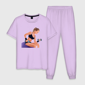 Мужская пижама хлопок с принтом Фитоняшка на тренировке , 100% хлопок | брюки и футболка прямого кроя, без карманов, на брюках мягкая резинка на поясе и по низу штанин
 | 