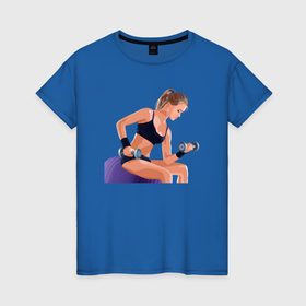 Женская футболка хлопок с принтом Фитоняшка на тренировке в Новосибирске, 100% хлопок | прямой крой, круглый вырез горловины, длина до линии бедер, слегка спущенное плечо | 
