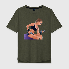 Мужская футболка хлопок Oversize с принтом Фитоняшка на тренировке в Курске, 100% хлопок | свободный крой, круглый ворот, “спинка” длиннее передней части | 