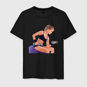 Мужская футболка хлопок с принтом Фитоняшка на тренировке в Тюмени, 100% хлопок | прямой крой, круглый вырез горловины, длина до линии бедер, слегка спущенное плечо. | Тематика изображения на принте: 
