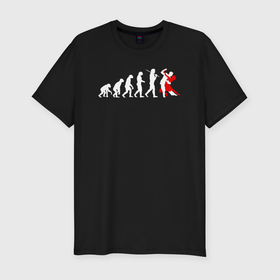 Мужская футболка хлопок Slim с принтом Эволюция в танцы в Петрозаводске, 92% хлопок, 8% лайкра | приталенный силуэт, круглый вырез ворота, длина до линии бедра, короткий рукав | Тематика изображения на принте: 