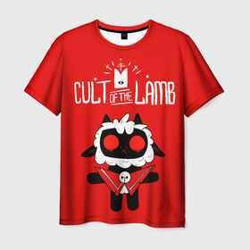 Мужская футболка 3D с принтом Cult of the Lamb   ягненок в Екатеринбурге, 100% полиэфир | прямой крой, круглый вырез горловины, длина до линии бедер | 