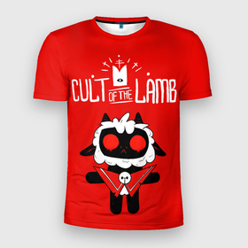 Мужская футболка 3D Slim с принтом Cult of the Lamb   ягненок в Екатеринбурге, 100% полиэстер с улучшенными характеристиками | приталенный силуэт, круглая горловина, широкие плечи, сужается к линии бедра | Тематика изображения на принте: 