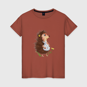 Женская футболка хлопок с принтом Ёжик с узелком в Тюмени, 100% хлопок | прямой крой, круглый вырез горловины, длина до линии бедер, слегка спущенное плечо | 