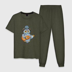 Мужская пижама хлопок с принтом Сова с гитарой в Курске, 100% хлопок | брюки и футболка прямого кроя, без карманов, на брюках мягкая резинка на поясе и по низу штанин
 | 