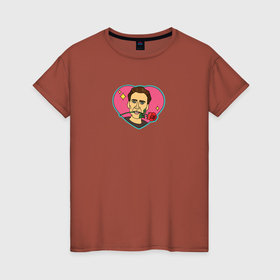 Женская футболка хлопок с принтом Николас Кейдж   сердце в Кировске, 100% хлопок | прямой крой, круглый вырез горловины, длина до линии бедер, слегка спущенное плечо | 