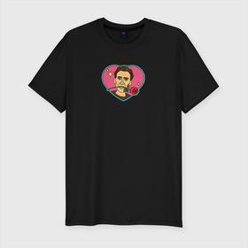 Мужская футболка хлопок Slim с принтом Николас Кейдж   сердце в Санкт-Петербурге, 92% хлопок, 8% лайкра | приталенный силуэт, круглый вырез ворота, длина до линии бедра, короткий рукав | Тематика изображения на принте: 