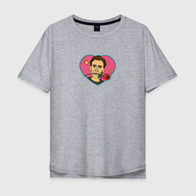 Мужская футболка хлопок Oversize с принтом Николас Кейдж   сердце в Санкт-Петербурге, 100% хлопок | свободный крой, круглый ворот, “спинка” длиннее передней части | 