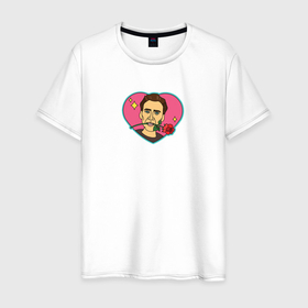 Мужская футболка хлопок с принтом Николас Кейдж   сердце в Новосибирске, 100% хлопок | прямой крой, круглый вырез горловины, длина до линии бедер, слегка спущенное плечо. | Тематика изображения на принте: 