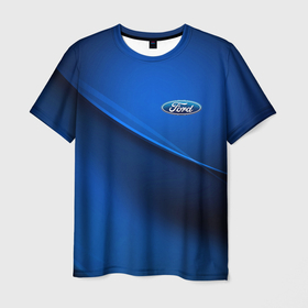 Мужская футболка 3D с принтом ford   синяя абстракция в Кировске, 100% полиэфир | прямой крой, круглый вырез горловины, длина до линии бедер | Тематика изображения на принте: 