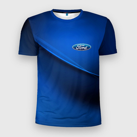Мужская футболка 3D Slim с принтом ford   синяя абстракция в Екатеринбурге, 100% полиэстер с улучшенными характеристиками | приталенный силуэт, круглая горловина, широкие плечи, сужается к линии бедра | 