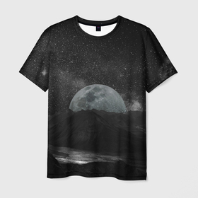 Мужская футболка 3D с принтом Огромная Луна в Курске, 100% полиэфир | прямой крой, круглый вырез горловины, длина до линии бедер | 