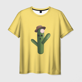 Мужская футболка 3D с принтом Кактус с шляпой в Кировске, 100% полиэфир | прямой крой, круглый вырез горловины, длина до линии бедер | Тематика изображения на принте: 