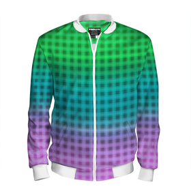 Мужской бомбер 3D с принтом Gradient lilac green plaid в Курске, 100% полиэстер | застегивается на молнию, по бокам два кармана без застежек, по низу бомбера и на воротнике - эластичная резинка | 