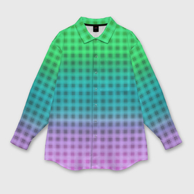 Мужская рубашка oversize 3D с принтом Gradient lilac green plaid ,  |  | 