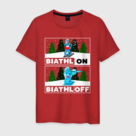 Мужская футболка хлопок с принтом BiathlON BiathlOFF в Петрозаводске, 100% хлопок | прямой крой, круглый вырез горловины, длина до линии бедер, слегка спущенное плечо. | Тематика изображения на принте: 