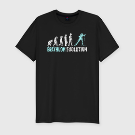 Мужская футболка хлопок Slim с принтом Эволюция в биатлон в Санкт-Петербурге, 92% хлопок, 8% лайкра | приталенный силуэт, круглый вырез ворота, длина до линии бедра, короткий рукав | Тематика изображения на принте: 