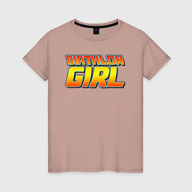 Женская футболка хлопок с принтом Биатлонистка в стиле Назад в будущее в Курске, 100% хлопок | прямой крой, круглый вырез горловины, длина до линии бедер, слегка спущенное плечо | 