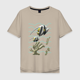Мужская футболка хлопок Oversize с принтом Морская тематика. Рыбки. Морские обитатели. Коралл,водоросли. 3d эффект , 100% хлопок | свободный крой, круглый ворот, “спинка” длиннее передней части | 