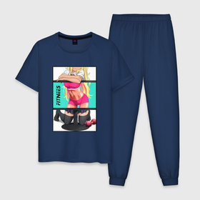 Мужская пижама хлопок с принтом Фитнесс фитоняшка в Санкт-Петербурге, 100% хлопок | брюки и футболка прямого кроя, без карманов, на брюках мягкая резинка на поясе и по низу штанин
 | 
