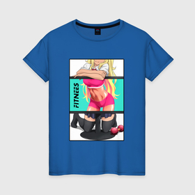 Женская футболка хлопок с принтом Фитнесс фитоняшка в Тюмени, 100% хлопок | прямой крой, круглый вырез горловины, длина до линии бедер, слегка спущенное плечо | 
